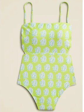 J.Crew x SZ Blockprints One Piece Swimsuit Open Tie Back Paisley Green New NWT 8